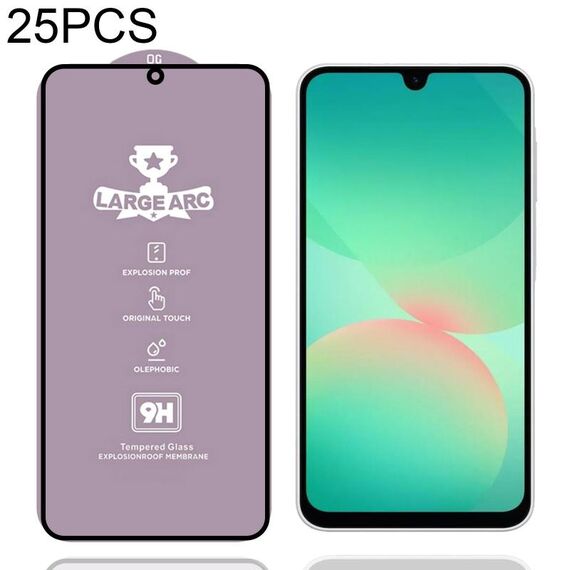 Per Samsung Galaxy A26 5G 25 pezzi Pellicola in vetro temperato ad arco largo in alluminio 9H 0,4 mm