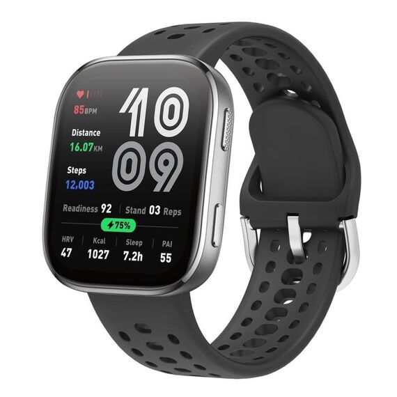 Cinturino in silicone tinta unita con fibbia argentata per Amazfit Bip 6 (nero)