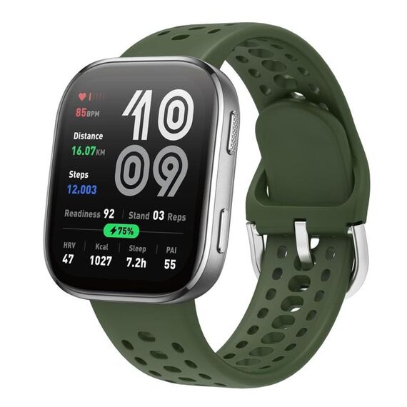 Cinturino in silicone tinta unita con fibbia argentata per Amazfit Bip 6 (verde militare)