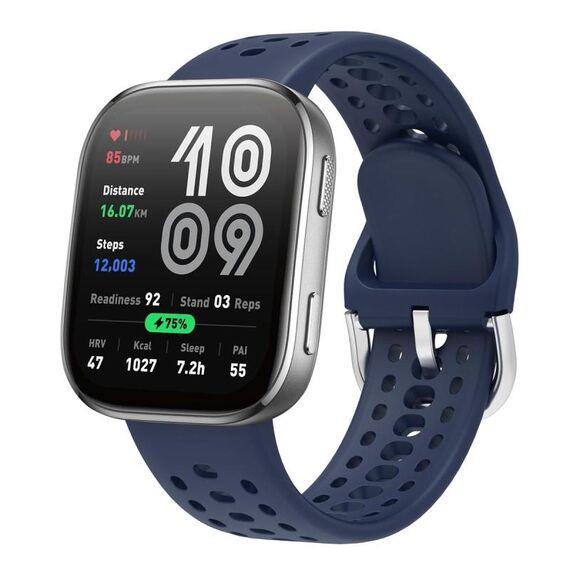 Cinturino in silicone tinta unita con fibbia argentata per Amazfit Bip 6 (blu inchiostro)