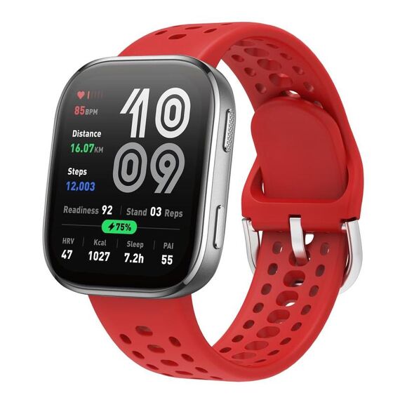 Cinturino in silicone tinta unita con fibbia argentata per Amazfit Bip 6 (rosso)