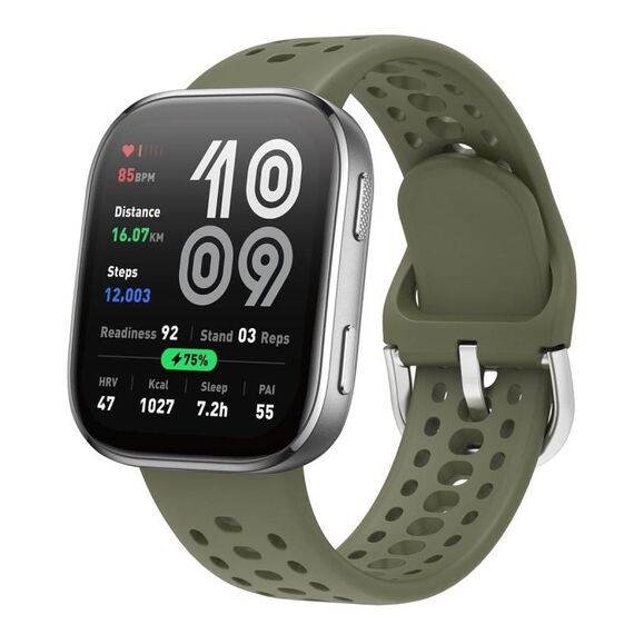 Cinturino in silicone tinta unita con fibbia argentata per Amazfit Bip 6 (verde scuro)