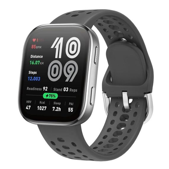 Cinturino in silicone tinta unita con fibbia argentata per Amazfit Bip 6 (grigio scuro)