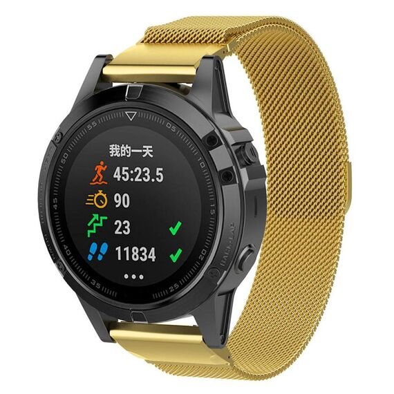 Cinturino per orologio in metallo a sgancio rapido Milanese xDfind per Garmin Fenix ​​8/7/6/5 da 22 mm (oro)