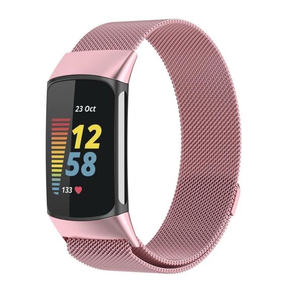 Cinturino magnetico in metallo Milanese xDfind per Fitbit Charge 6/5, taglia: L (rosa)