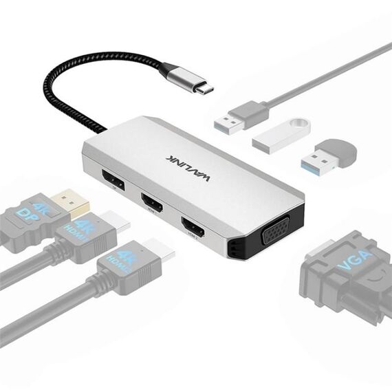 WAVLINK UMD304 Convertitore USB-C a Dual HD 4K 60Hz HUB Docking station per laptop 7 in 1