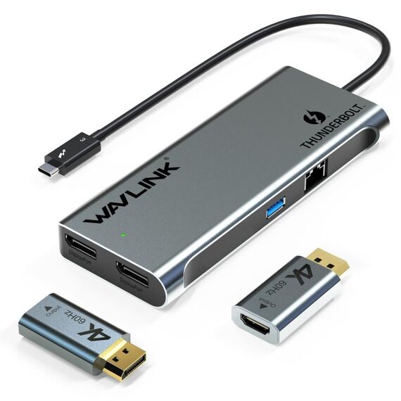 WAVLINK WL-UTD05H Convertitore mini docking station Thunderbolt 3 doppia 4K con 2 adattatori DP-HD