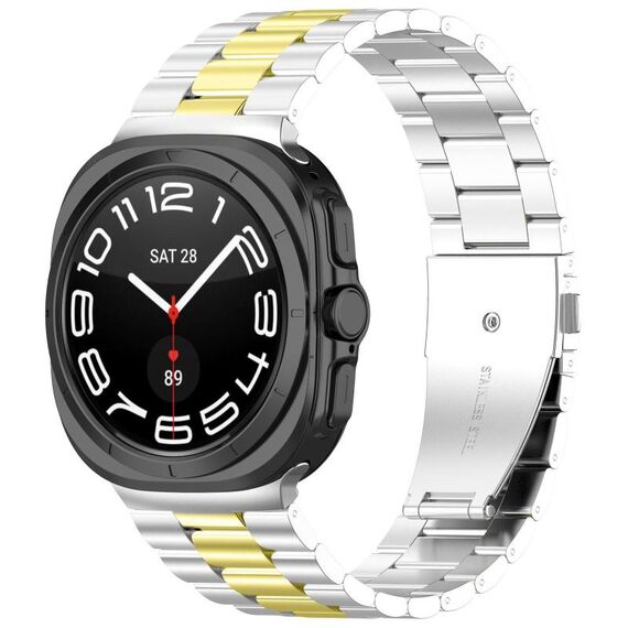 Cinturino per orologio in acciaio inossidabile a tre perle per Samsung Galaxy Watch 8 40/44 mm con strumento di rimozione (argento/oro)