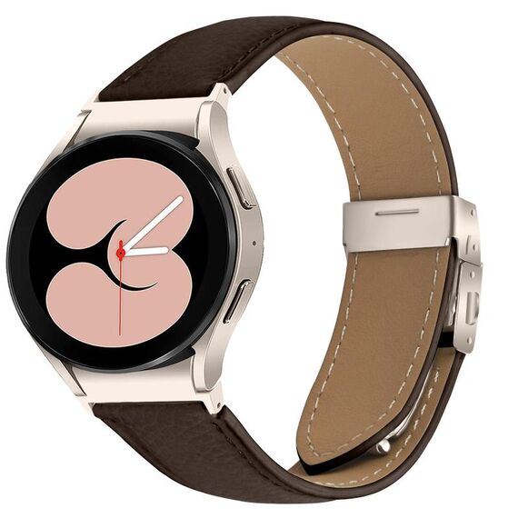 Cinturino in pelle con fibbia posteriore a tartaruga, motivo litchi, per Samsung Galaxy Watch 7 40/44 mm (colore caffè)
