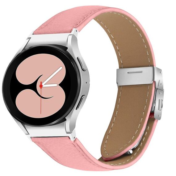 Cinturino per Samsung Galaxy Watch 7 40/44 mm, in pelle con fibbia posteriore tartarugata argento e trama litchi (rosa)
