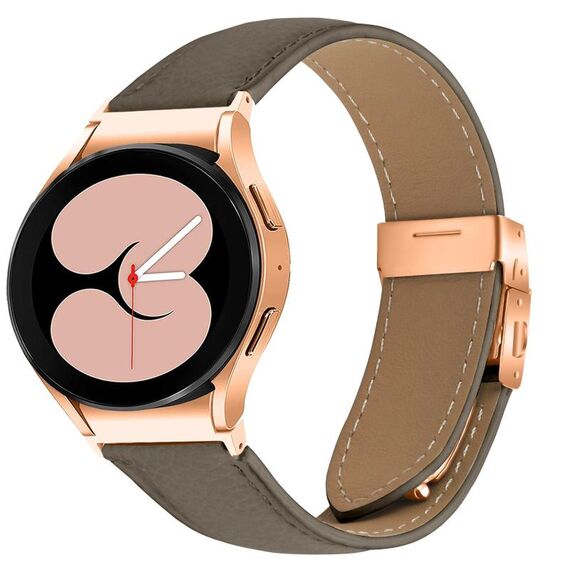 Cinturino in pelle con fibbia posteriore a tartaruga in oro rosa e trama litchi con sgancio rapido per Samsung Galaxy Watch 7 40/44 mm (grigio)