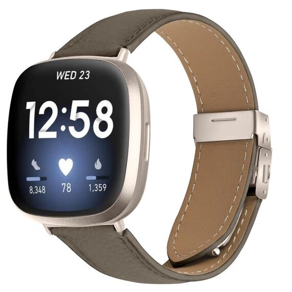 Cinturino in pelle con fibbia posteriore tartarugata Starlight per Fitbit Versa 3/4 (grigio)