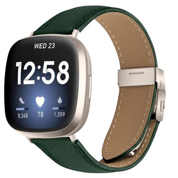 Cinturino in pelle con fibbia posteriore a tartaruga Starlight per Fitbit Versa 3/4 (verde)