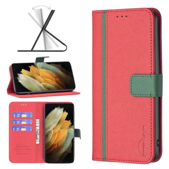 Per Samsung Galaxy S21 Ultra 5G BF13 Case di telefono in pelle croce abbinata a colori (rosso)