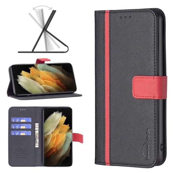 Per Samsung Galaxy S21 Ultra 5G BF13 Case di telefono in pelle croce abbinata a colori (nero)