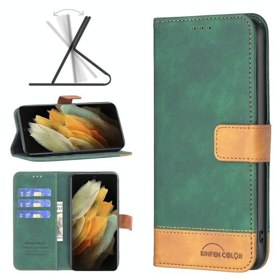 Per Samsung Galaxy S21 Ultra 5G BF11 Color Matching Skin Tenne in pelle Custodia (verde)