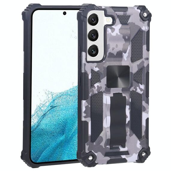 Per Samsung Galaxy S22 5G CAMOUFFAGE Armor Kickstand TPU + PC Magnetic Telefono (Grigio)