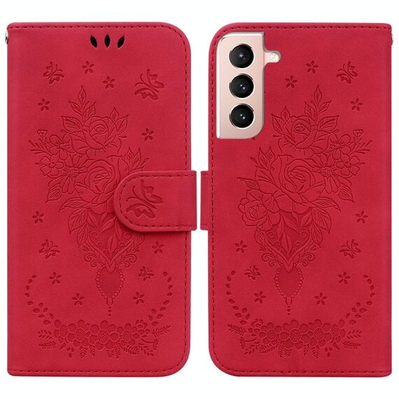 Per Samsung Galaxy S22 5G Custodia per telefono in pelle in rilievo in rilievo a farfalla (rosso)