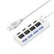 4 porte USB Hub 2.0 USB Splitter 480 Mbps ad alta velocità con interruttore ON / OFF, 4 LED (bianco)