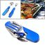 Set di posate pieghevoli da viaggio / campeggio 4-in-1 in acciaio inossidabile, cucchiaio + forchetta + coltello + set apribottiglie (blu)